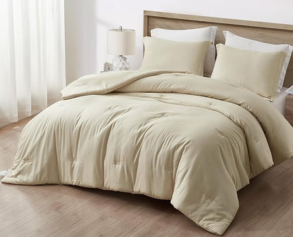 Chezmoi Collection Cliff 3-Piece Lightweight Cooling Comforter Set, Queen- Rayon Derived from Bamboo & Polyester Blended, Soft Breathable Bedding for Hot Sleepers, Sand