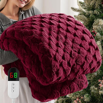 Homemate Electric Heated Throw Blanket - 50"x60" Luxury Faux Fur Heating Bed Blankets with 10 Heating Levels 8 Hours Auto Off Fast Heating Over-Heated Protection Ultra Soft Warm Flannel ETL Certified