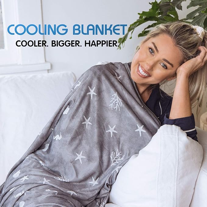 Ailemei Direct Cooling Blanket with Double Sided Cold Effect, Lightweight Breathable Summer Oversize Coastal Theme Bed Blankets, Transfer Heat to Keep Body Cool for Hot Sleepers Night Sweats, 90“x90”