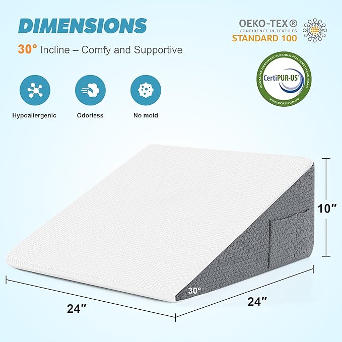 Yojoker Wedge Pillow for Sleeping - 10 Inch Bed Wedge for Headboard Triangle Pillow, Memory Foam Wedges for Acid Reflux, GERD, Snoring, Post Surgery Back Pain Relief, Leg Elevation, Washable Cover