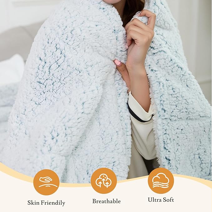 Electric Heated Blanket 72"x84" Full Size Sherpa Fleece - 4 Heat Settings & 10H Auto Shut Off for Safe Overnight Use, Fast Heating, Machine Washable for Bed, Couch, Office - Light Blue