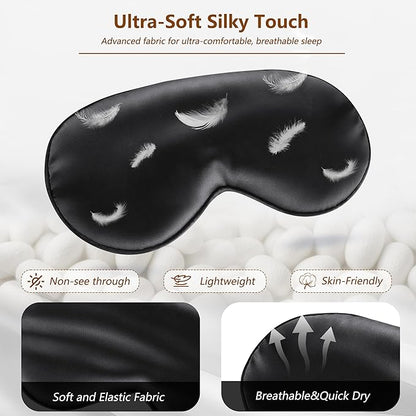 Sleep Mask Silk Eye Mask for Men Sleeping Mask, Adjustable Elastic Strap for Night Shading Sleep Mask, Soft and Comfortable for Both Men and Women(Black)