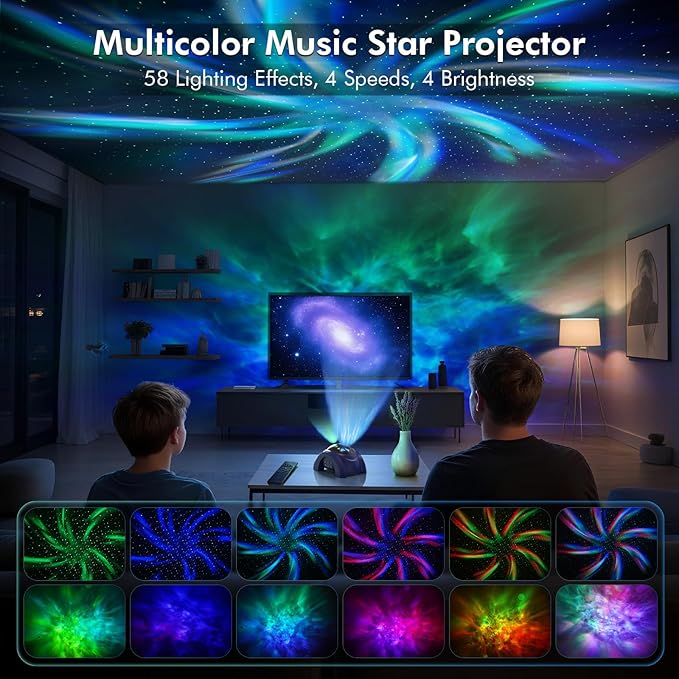 Rossetta Dual Lens Galaxy Projector, 58 Light Effects Star Projector for Bedroom, Night Light Projector with White Noise & Bluetooth Speaker, Remote Timer, Easter Room Decor Gifts for Kids Adult Teen