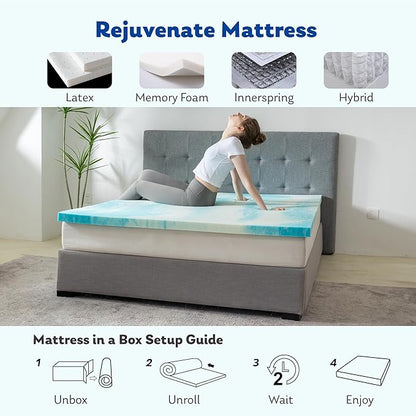 MLILY 2 Inch Twin Memory Foam Mattress Topper, Gel Infused Cooling Pad in a Box, CertiPUR-US Certified, 38"×75", Medium