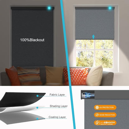 Motorized Blinds with Remote, Smart Blind Roller Shades Compatible with Alexa, Durable Rechargeable Battery Solar Power Electric Window Blinds Customized Size (Pure Deep Grey)