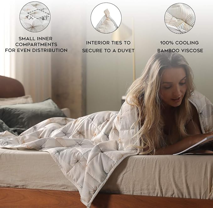 YnM Cooling Weighted Blanket — 100% Cooling Oeko-Tex Certified Material with Premium Glass Beads (Khaki Flower, 48''x72'' 20lbs), Suit for One Person(~190lb) Use on Twin/Full Bed