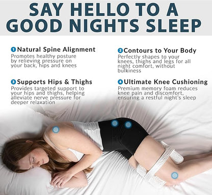 ComfiLife Knee Pillow for Side Sleepers – Cooling Leg Pillow for Side Sleeping – Knee Pillow with Strap for Hip Pain, Back Pain, Sciatica Pain Relief – Memory Foam Hip Pillow Contour Design
