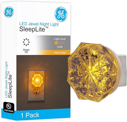 GE SleepLite Jewel LED Night Light, Plug-in, Always On, Amber, UL-Certified, Energy Efficient, Ideal Nightlight for Bedroom, Bathroom, Nursery, Hallway, Kitchen, 11291