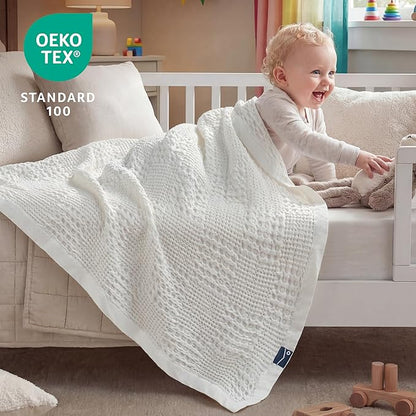 Joiedomi Waffle Baby Blanket - Soft White Baby Blanket, Breathable Turkish Cotton of Rayon Derived from Bamboo for Boys and Girls, Luxuries Throw for Bed, Couch and Sofa