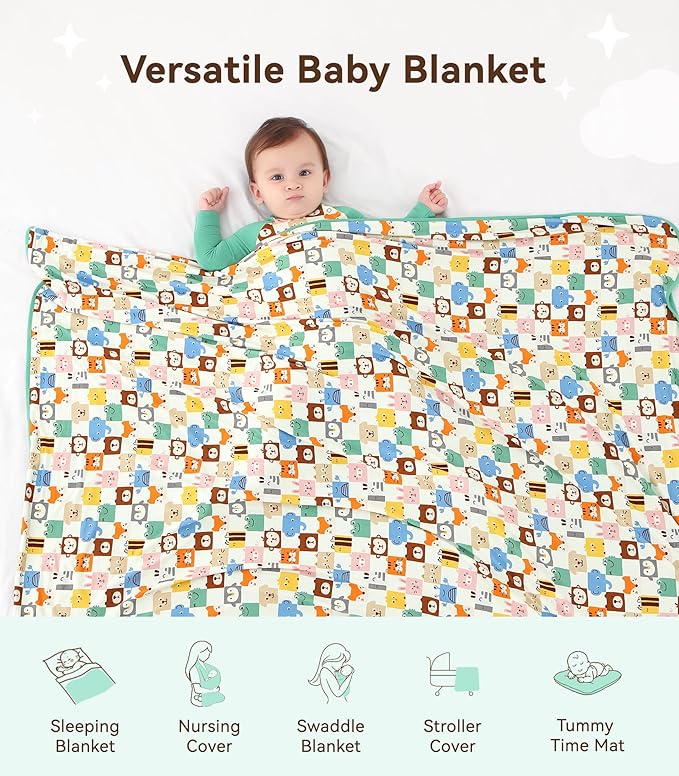 Premium Baby Blankets, Soft Viscose from Bamboo Blanket for Boys and Girls, Nursery Crib Bedding Quilt for Newborn and Toddler, Cooling for Hot Sleepers 50'' x 50'' Animal