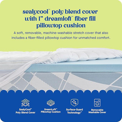 Sealy Dreamlife 3” Gel Memory Foam Twin Mattress Topper with 1” Quilted Cooling Cover, SealyComfort Gel Foam, SealyCool Poly Blend Cover