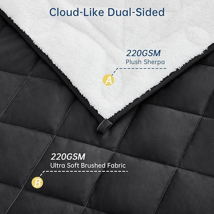 OMYSTYLE Sherpa Reversible Weighted Blanket, Cooling Heavy Blanket for Adults, Reversible Design with Plush Sherpa Fleece and Velvety Brushed, Queen Size(15lbs, 80''x87''), All Season Use, Black