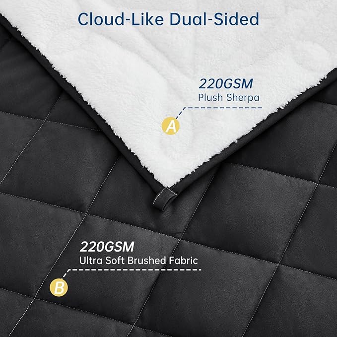 OMYSTYLE Sherpa Reversible Weighted Blanket, Cooling Heavy Blanket for Adults, Reversible Design with Plush Sherpa Fleece and Velvety Brushed, King Size(25lbs, 88''x104''), All Season Use, Black