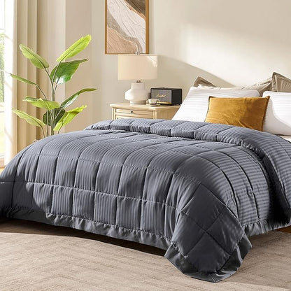 downluxe King Size Blanket with Satin Trim, Lightweight Down Alternative King Blanket for All Season, Machine Washable (Grey, 108 x 90 Inch)