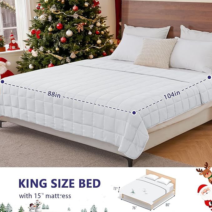 yescool Weighted Blanket for Adults (30 lbs, 88” x 104”, White) Cooling Heavy Blanket for Sleeping Perfect for 290-310 lbs, King Size Breathable Blanket with Premium Glass Bead