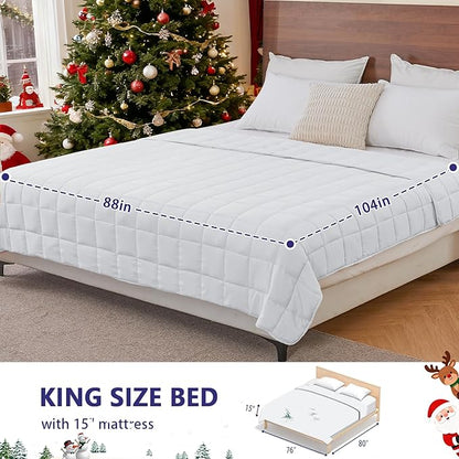 yescool Weighted Blanket for Adults (20 lbs, 88” x 104”, White) Cooling Heavy Blanket for Sleeping Perfect for 190-210 lbs, Queen Size Breathable Blanket with Premium Glass Bead, Machine Washable