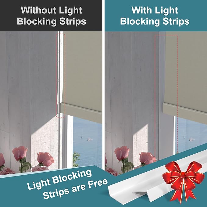 Motorized Blinds with Remote,Blackout Smart Roller Shades with App,Voice Control,Linen Fabric,Thermal Insulated Automatic Blinds,Electric Shades with USB/Solar Pannel.Double-Sided Beige