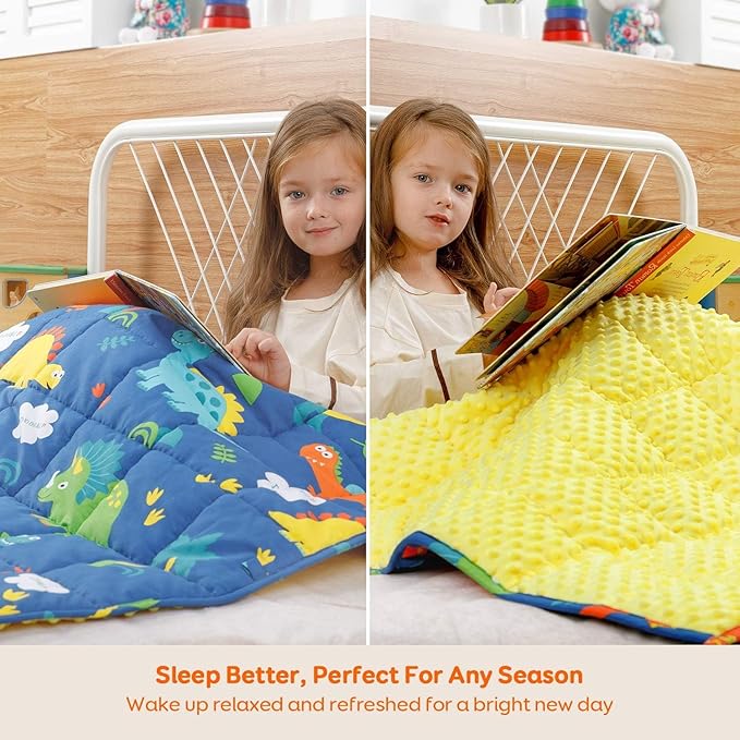 Uttermara Weighted Blanket 7 lbs, Ultra Cozy Minky Fleece and Cotton Sided with Cartoon Patterns, Reversible Heavy Blanket Great for Calming and Sleeping, 36x48 inches, Blue Dinosaur Park