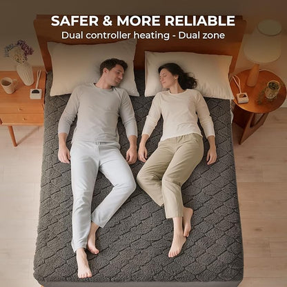 Electric Heated Mattress Pad 78x80IN Dual Controllers Heating Mattress Pad King Size 6 Heat Settings 1-9-Hour Timer Auto-Off Deep Pocket Machine Washable FCC&ETL Certificated Moonbeam Gray