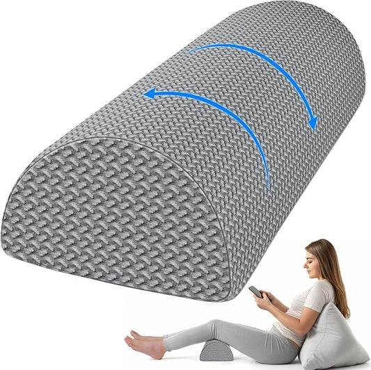 Knee Pillow for Back Sleeping Memory Foam Half Moon Bolster Pillow for Legs, Under Knee Support, Ankle & Foot Comfort Orthopedic Pillow for Side Sleepers (Grey, 20.4" x 8" x 4.9")
