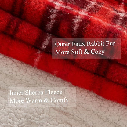 MAXEVE Heated Electric Blanket, 50"x60" Faux Fur Fast Heating Throw Blankets with 8 Heating Levels & 8 Hours Auto Off with Over-Heat Protection & ETL Certified, Plaid Red
