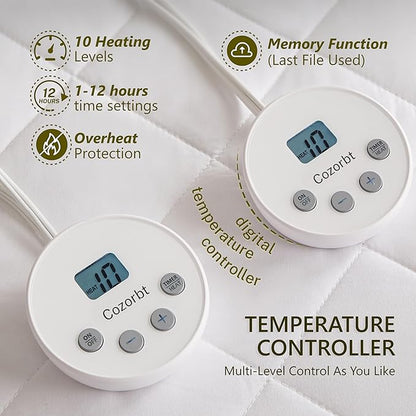 Heated Diamond Quilted Mattress Pad,King Size Dual Control,Soft Bed Warmer,10 Heat Settings,1-12 Hours Auto-Off,Fast Heating,ETL Certified,Machine Washable,Fit Up to 18" Deep Pocket,78"x80"