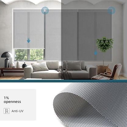 Motorized Light Filtering Roll Shades Work with HomeKit,Smart Blinds for Windows, Electric Blinds with Remote, APP/Voice Control, Automatic Solar Shades,1% Openness Aventus Light Grey