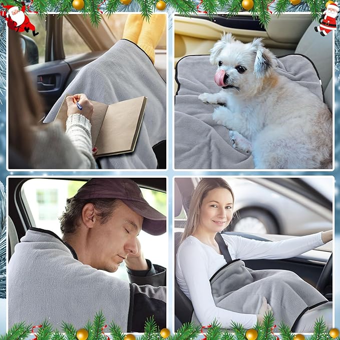 Tuanse 2 Pcs USB Heated Blanket 25"x35" Small Portable 5v 3 Setting Electric Blanket with Timer and Temperature Controller Winter Wearable Recharge Throw for Travel Home(Gray)