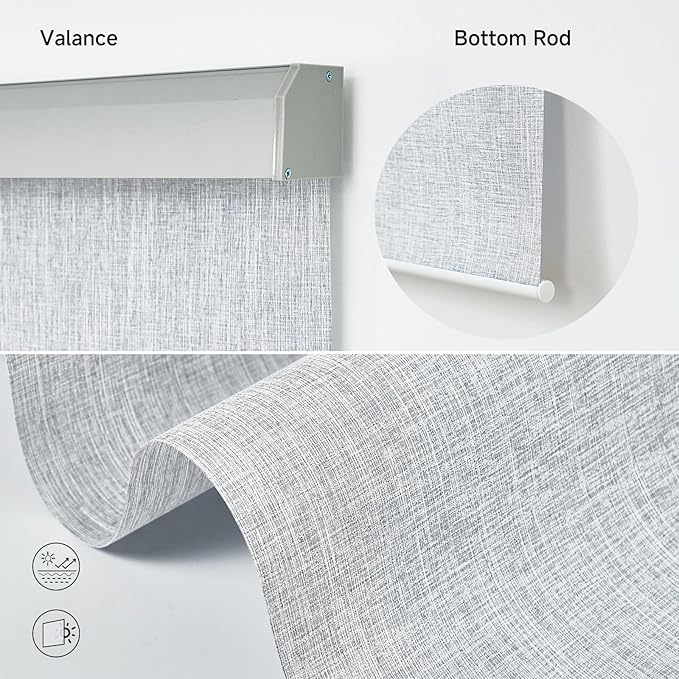 Motorized Light Filtering Roller Shades with Remote Control, Electric Smart Shades Compatible with Alexa and Google, Rechargeable, Customizable Size (Textured Light Gray)