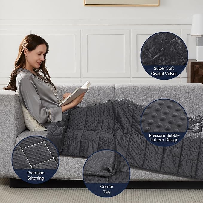 CuteKing Weighted Blanket - Weighted Blanket with Premium Glass Beads - Heavy Blanket Crystal Velvet for Comfort Sleep - Thick Blanket All Season (15lbs, 48"x72", Grey Bubble)