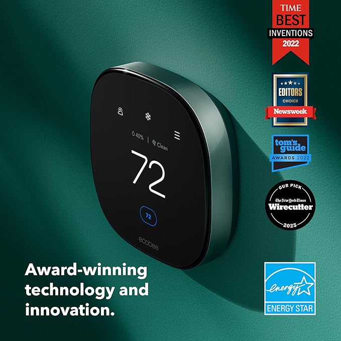 ecobee Smart Thermostat Premium with Smart Sensor and Air Quality Monitor - Programmable Wifi Thermostat - Works with Siri, Alexa, Google Assistant