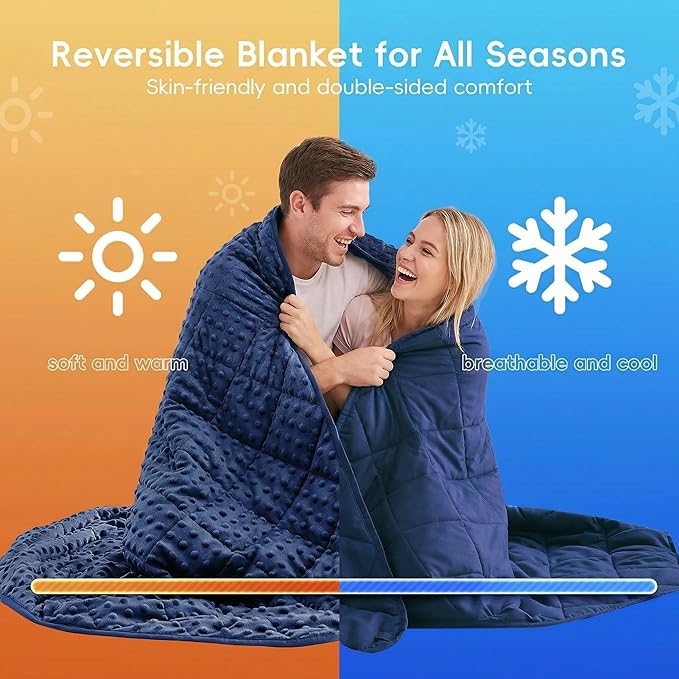 yescool Weighted Blankets for Adults 12 lb, 60 * 80in Queen Size Weighted Blanket for Better Sleep, Minky Heavy Blanket for All Seasons, Blue