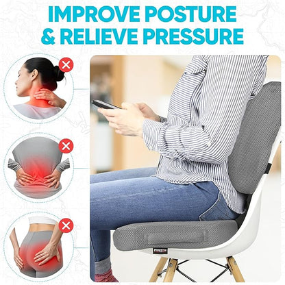 FORTEM Seat Cushion, Office Chair Cushion, Lumbar Support Pillow for Office Chair, Memory Foam Sciatica Coccyx Tailbone Pressure Pain Relief, Car Sitting Pad, Washable Non Slip, XL