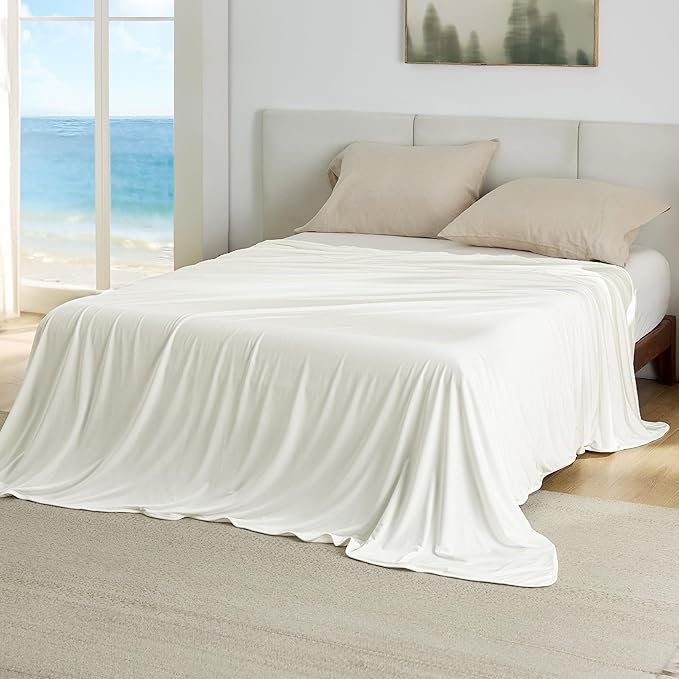 Bedsure Off White Cooling Blanket King Size for Hot Sleepers - Summer Cold Blanket for King Size Bed with Rayon Derived from Bamboo, Ice Cool Cold Arc-Chill Thin Summer Bedding Essentials, 108x90