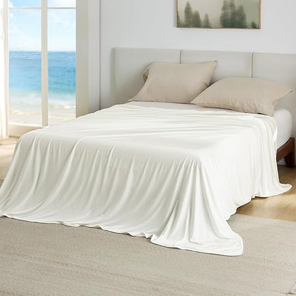 Bedsure Off White Cooling Blanket King Size for Hot Sleepers - Summer Cold Blanket for King Size Bed with Rayon Derived from Bamboo, Ice Cool Cold Arc-Chill Thin Summer Bedding Essentials, 108x90