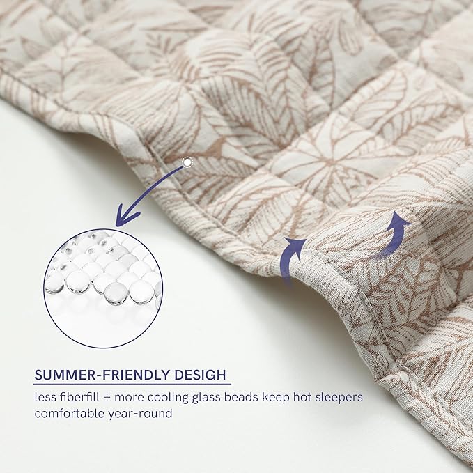 YnM 10lbs Weighted Blanket for Adults, Linen Heavy Bed Throw Blanket with Cooling Glass Beads for All Season Use, Ideal for ~90lbs (48x72 Inches, Twin/Full, Palm Tree)
