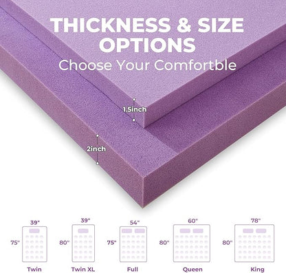 BDEUS 2 Inch Gel Memory Foam Mattress Topper Ventilated Soft Pressure Relieve Mattress Pad, Breathable Bed Topper, CertiPUR-US Certified, King Size