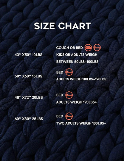 YnM 100% Cotton Weighted Blanket, Handmade Chunky Knitted Throw, No fillers Design, Soft and Breathable, Machine Washable Bed Blanket for Sleep or Home Decor (Navy Blue, 60x80 Inch, 25lbs)
