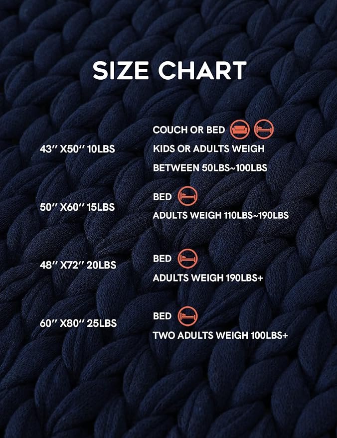 YnM 100% Cotton Weighted Blanket, Handmade Chunky Knitted Throw, No fillers Design, Soft and Breathable, Machine Washable Bed Blanket for Sleep or Home Decor (Navy Blue, 50x60 Inch, 15lbs)