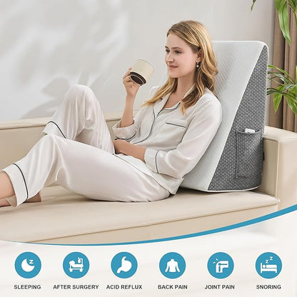 Yojoker Wedge Pillow for Sleeping - 10 Inch Bed Wedge for Headboard Triangle Pillow, Memory Foam Wedges for Acid Reflux, GERD, Snoring, Post Surgery Back Pain Relief, Leg Elevation, Washable Cover