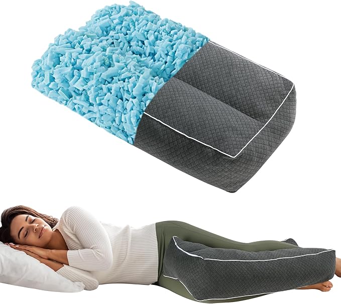 HOMBYS Shredded Memory Foam Knee Pillow for Side Sleepers, 5.5" Height Pillow Between Legs for Aligns Spine & Relieves Pressure Hip & Leg Elevation, Supportive Pillow for Pregnancy, Sciatica, Grey