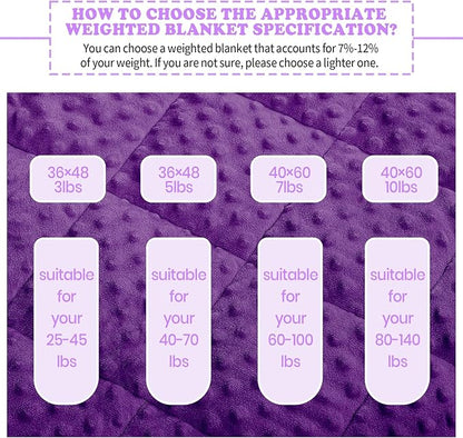 HOSUKKO Weighted Blanket - 10 lbs Purple Thciken Heavy Blanket - Small Size Breathable Comfortable Blanket(41 * 60 inches, 10 lbs)