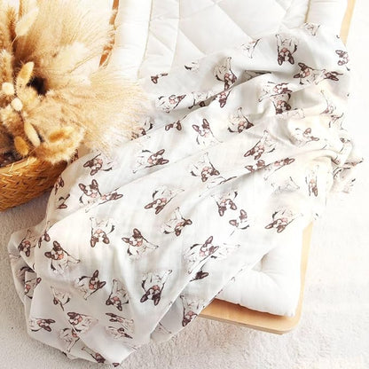 LifeTree Baby Swaddle Blankets Dog, Muslin Swaddle Blankets Boys Girls Swaddling Wrap Receiving Blanket for Newborn, 70% Viscose from Bamboo and 30% Cotton, Large 47" x 47", French Bulldog