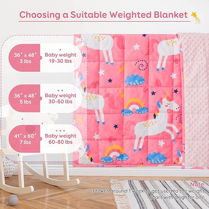 Sivio Minky Dotted Weighted Blanket, Super Soft Crystal Velvet Reversible Heavy Blanket with Cute Cartoon Patterns, 5 lbs, 36x48 Inch, Pink Unicorn