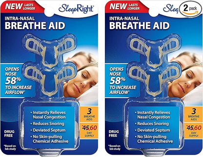 SleepRight Intra-Nasal Breathe Aids Breathing Aids for Sleep Nasal Dilator - 2 Pack (4 Pieces)