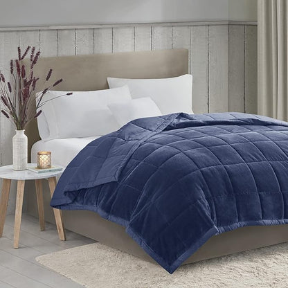 Madison Park MP51-6382 Coleman Cozy Reversible Blanket, Luxury Plush Season Down Alternative Cover for Bed, Couch and Sofa, King(108"x90"), Navy