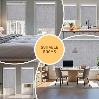Cordless Roller Shades Blackout Blinds for Windows Room Darkening Rolled Up Shades with Spring System, UV Protection Natural Linen Fabric Window Shades Door Blinds for Home,41" W x 72" H, Heather Grey