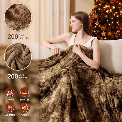Homemate Electric Heated Blanket Twin Size - 62"x84" Heating Blanket Twin Size 1/2/4/6/8 Hours Auto-Off 10 Heat Level Over-Heat Protection Luxury Faux Fur Sherpa ETL Certification