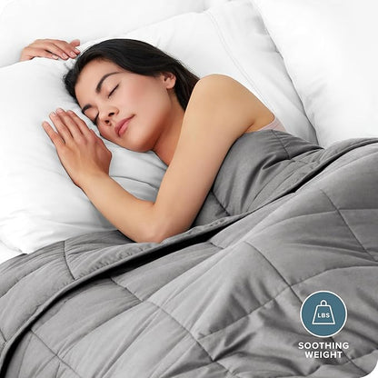 Bare Home Weighted Blanket All-Natural 100% Cotton with Nontoxic Glass Beads 40"x 60" 7 lbs, Light Grey