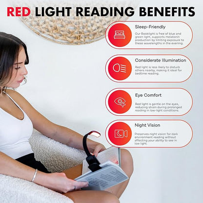 Mito Red Light - Flex Reader - Red Light Book Lights for Reading at Night - Portable, Rechargeable Book Light Clip On with 360° Gooseneck - Reading Lights for Books in Bed